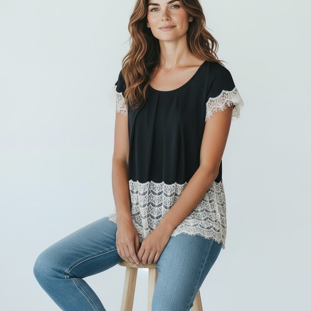 DVF Diane von Furstenberg Salma Cap Sleeve Silk Blouse Top Size 6 Lace